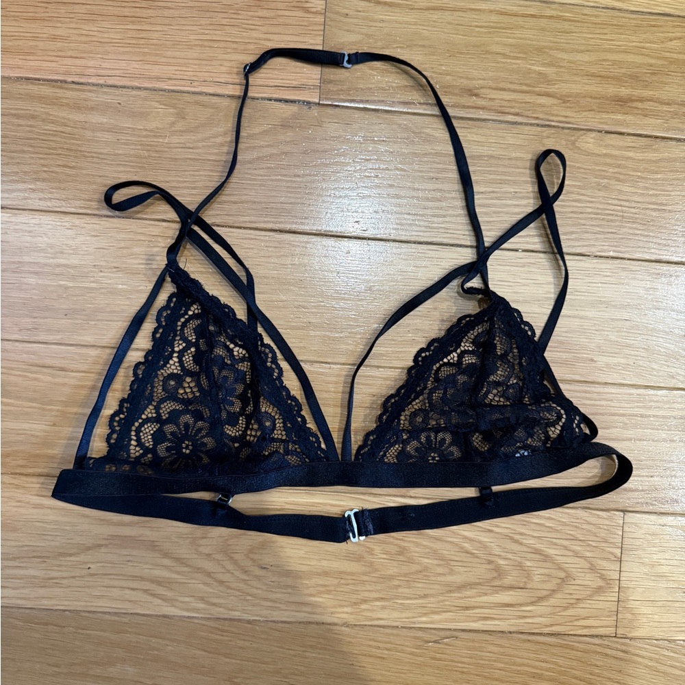 Dolls Kill Black Strappy Lace Bra